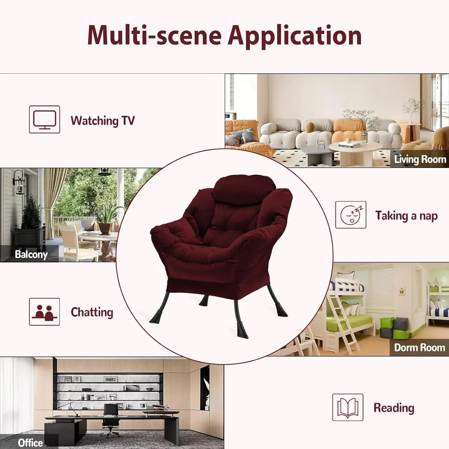 Lazy Chair Thick Padded, Accent Chair Velvet Upholstered with Wide Seat, Stable Metal Frame