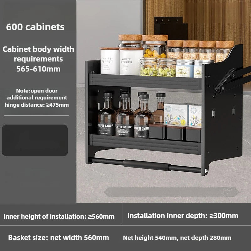 Kitchen Lifting Basket Cabinet/ Up and Down Buffer/ Open Door Kitchen Cabinet Storage Rack/ Seasoning Basket/ Kitchen Furniture