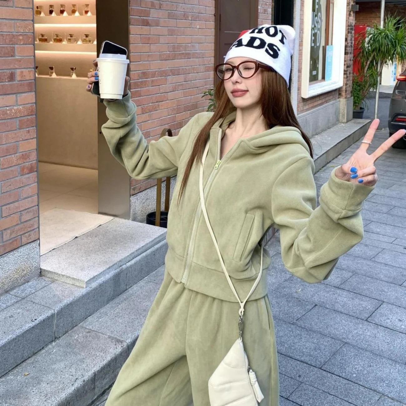 Fashion Set Women Hooded Sweatshirt Jacket Top Long Pants Wide Leg Pants Floor-Length Pants Two-Piece Set