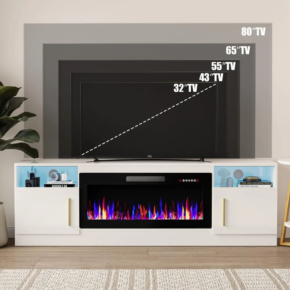 Fireplace with TV Stand 36" inch Electric Fireplace Up to 80" TVs, LED Light Entertainment Center, 70" Modern Wood High Gloss