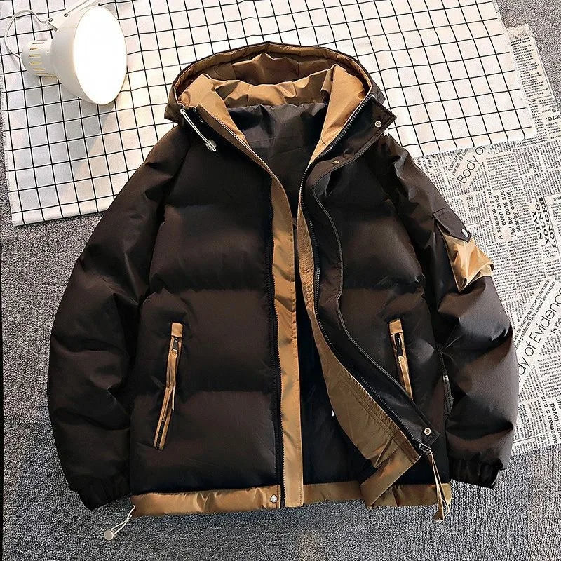 Fashion Letter Patch Faux Two Piece Cotton-Padded Jacket , Vintage Thick Loose Student Coats