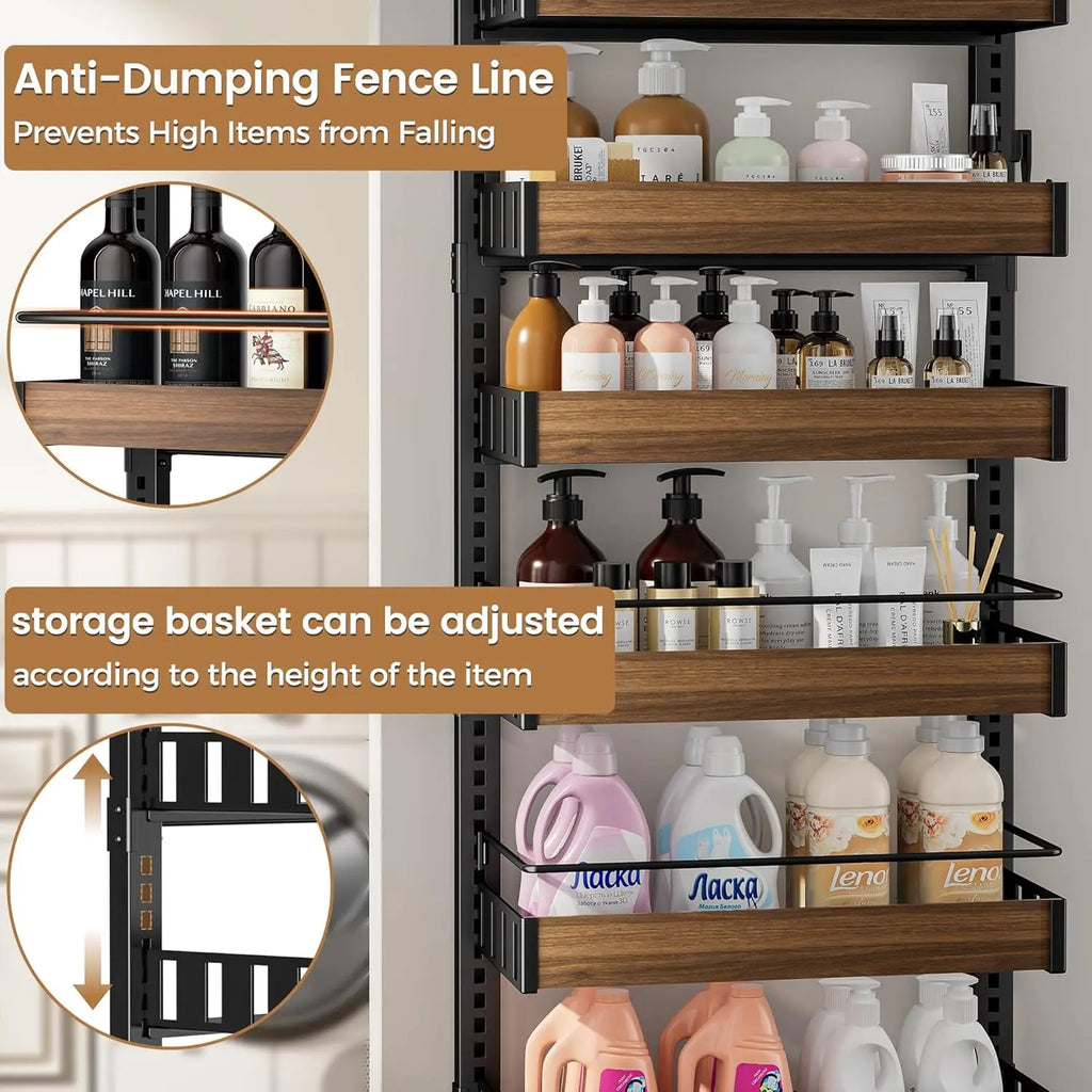 8 Tier Over The Door Pantry Organizer, 2 IN 1 Wall Mount or Hanging Spice Rack, Seasoning Shelves with Adjustable Basket
