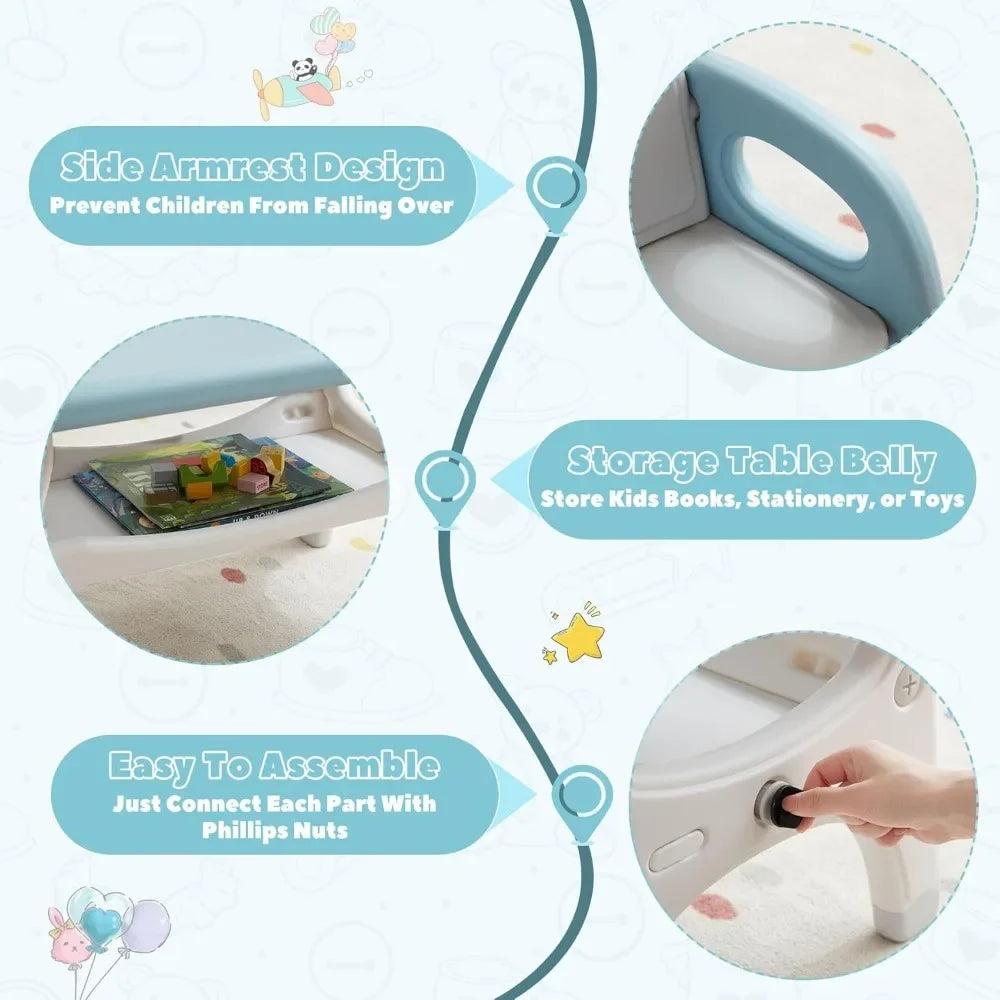 Customizable-Kids Table And 2 Chairs Set, Large Built-in Storage, Montessori Toddlers Table And Chairs Set, Kids Activity Table