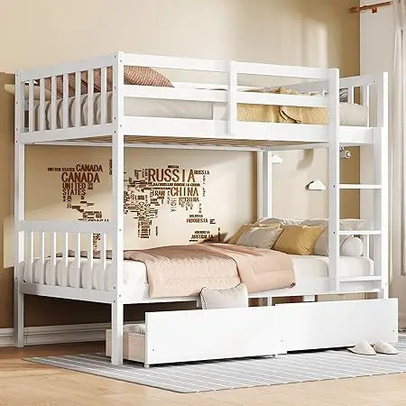 Solid Wood Twin Bunk Bed with Storage, Ladder, and Raised Guardrails for Children, Convertible Design