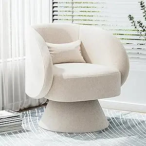 Swivel Barrel Chair, 360 Degree Modern Small Round Boucle Sherpa Swivel