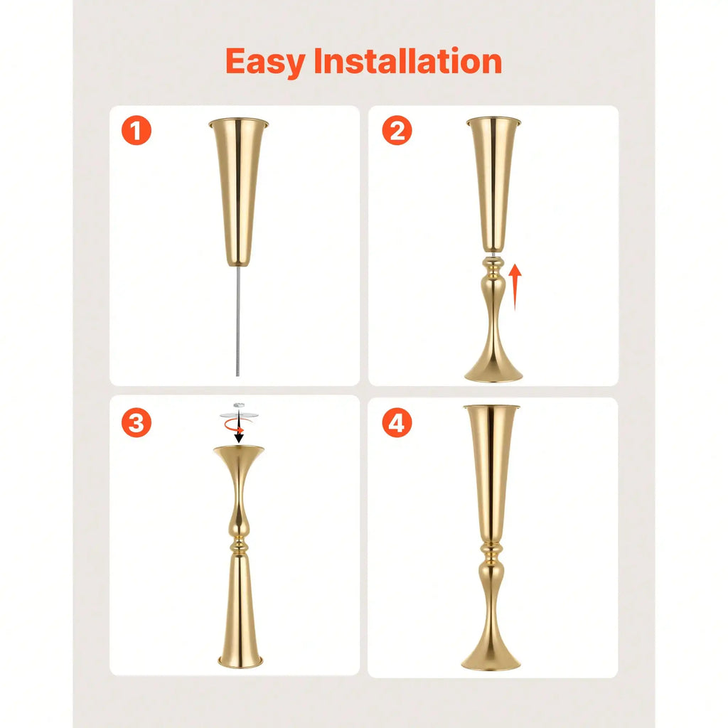 12 PCS Wedding Flower Vase, 21.7 In Tall Trumpet Flower Table Centerpieces, Banquet Vases Easy Installation, Electroplated Versatile Arrangement Stand For Party Events/ Home Decor Reception, Gold