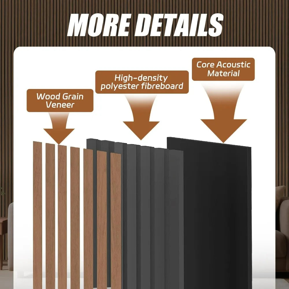 Set of 4 Walnut 94.5 x 11 cm Acoustic 3D Wall Panels for Home and Office Decor