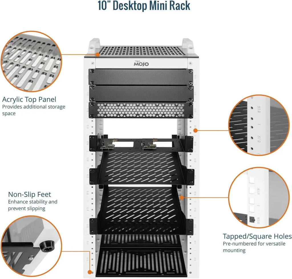 12U Mini Server Rack, 10 Inch Deep with Translucent Panels & Handles for IT Equipment & AV Devices, White