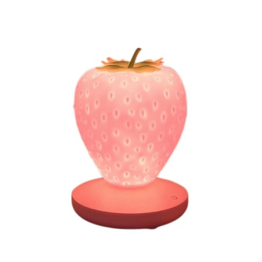 Strawberry Night Light Decor- LED Cute Silicone Strawberry Lamp - USB Rechargeable - 3 Modes Touch Bedside Color Changing Lamp