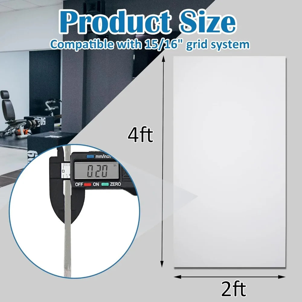 10-Piece 2ft x 4ft Ceiling Tiles - Smooth White PVC Panels, 24 x 48 Inches, 5mm Thick, Waterproof and Reusable