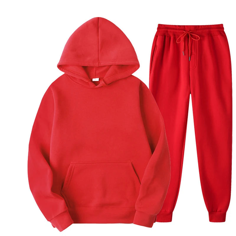 Men/ Women Tracksuit Hoodies/ Casual Solid Color /Thick Pullover and Long Pant 2-piece Set Men/Women Fleece Jogger Sports Suit
