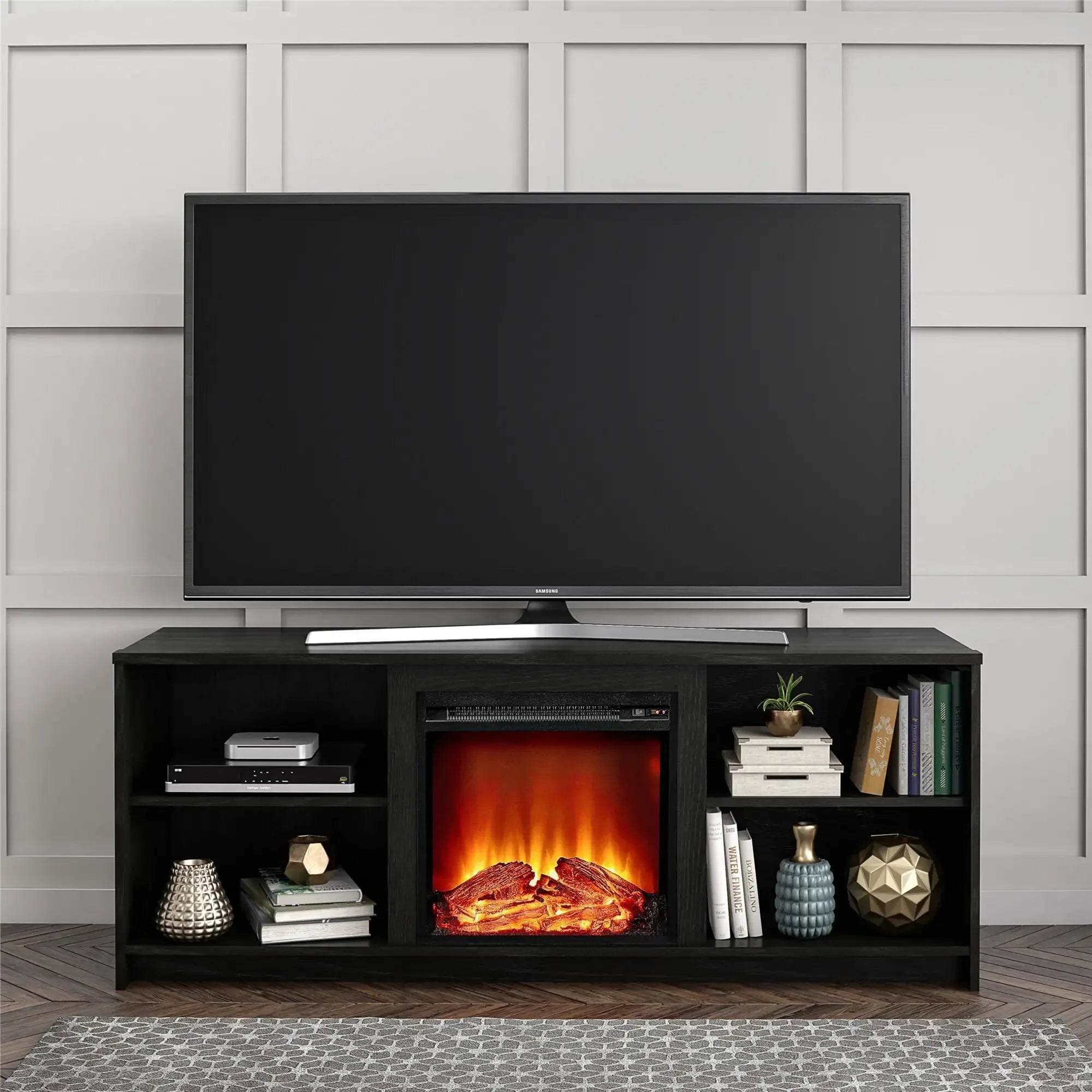 Fireplace TV Stand for TVs up to 65", Black Oak