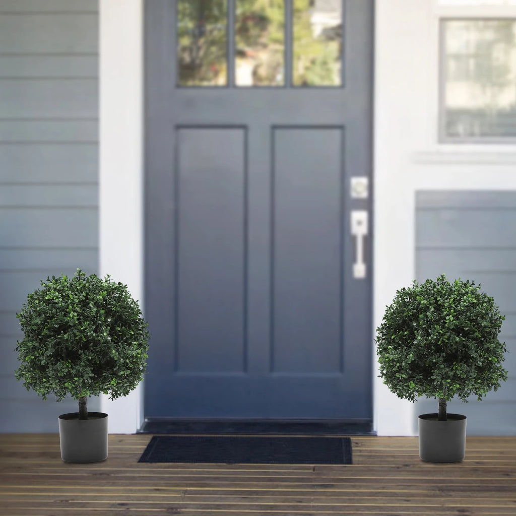 Two Outdoor Artificial Ball Bushes Potted Plants 16 Inches Wide/ Artificial Potted Shrubs 40*55cm for Indoor/Outdoor/Home Garden
