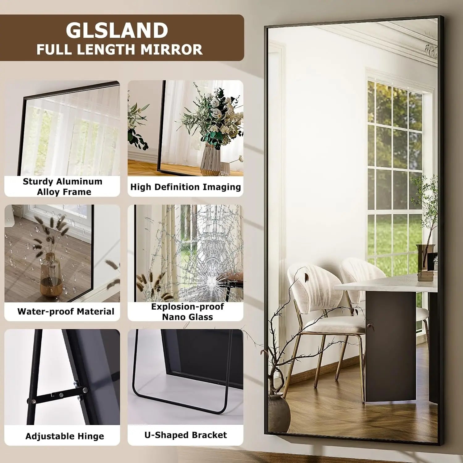 26" x 71" Full Length Mirror - Black Floor Mirror - Rectangular Wall Mounted Mirrors for Bedroom, Living Room, Bathroom,