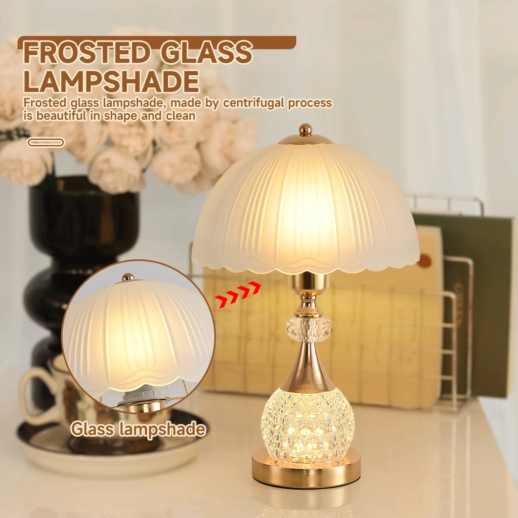 Bedside Table Lamp/ Petal Light Luxury Crystal Push Button Switch/ Bedroom/ Living Room/ Den Control Dimming Warm Atmosphere-Decorative
