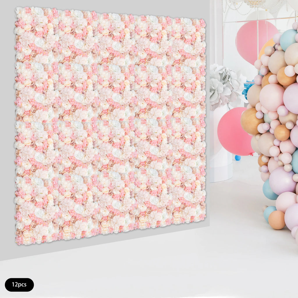 12 Pack Flower Wall Panels 16 x 24 inch 3D Rose Wall Mat Decorative Faux Floral Panel Hydrangea Silk Faux Flower Backdrop