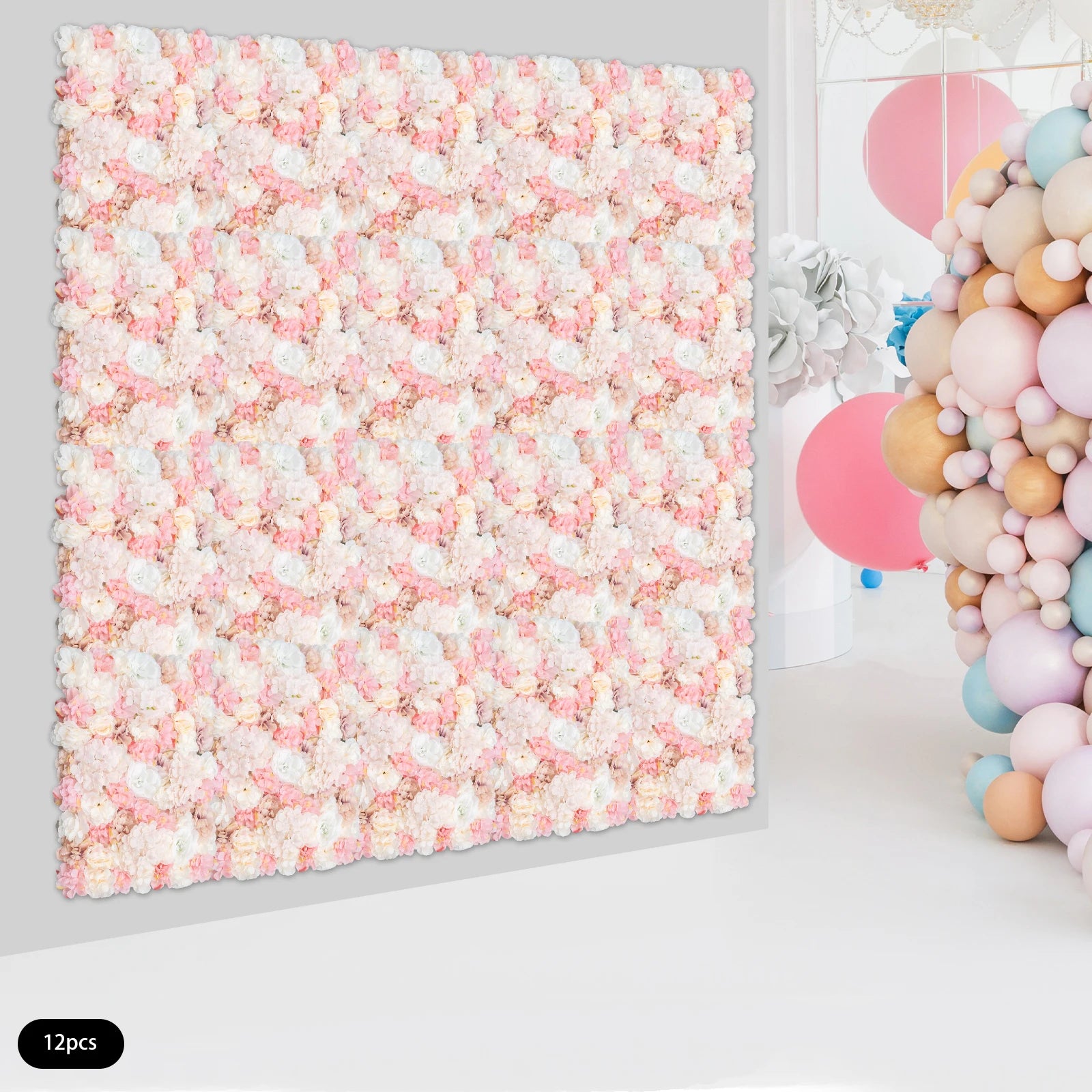 12 Pack Flower Wall Panels 16 x 24 inch 3D Rose Wall Mat Decorative Faux Floral Panel Hydrangea Silk Faux Flower Backdrop