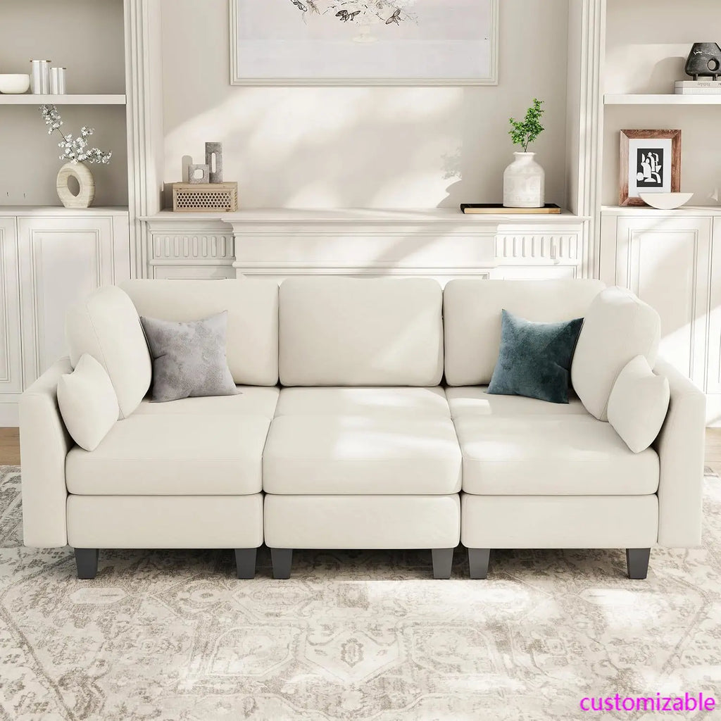 6-Seater Beige Sectional Sleeper/Sofa with Comfortable Modular Couches and Convertible Sofas Featuring Ottoman Storage