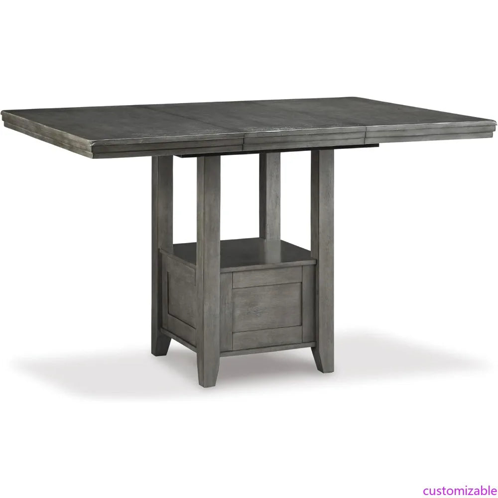Modern Farmhouse Style Counter Height Dining Table with Extension, Dark Gray Finish