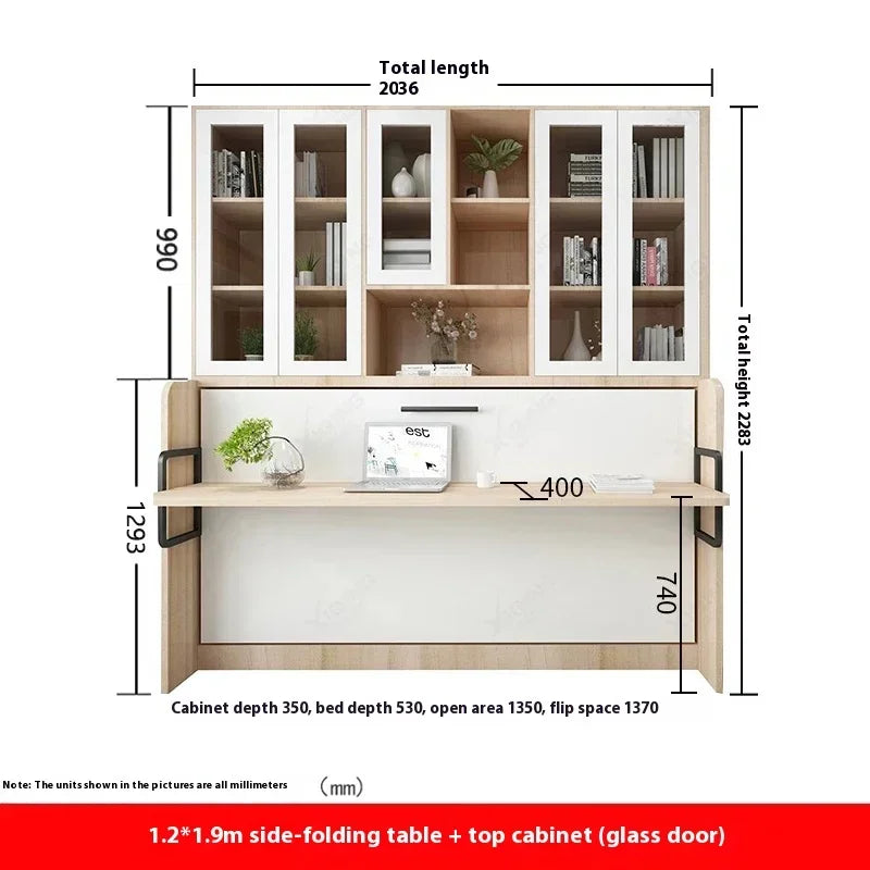 Multifunctional Invisible Desk Bed Bookcase Rotary Rollover Bed Wardrobe Integrated  Murphy Bed Bedroom Set Furniture