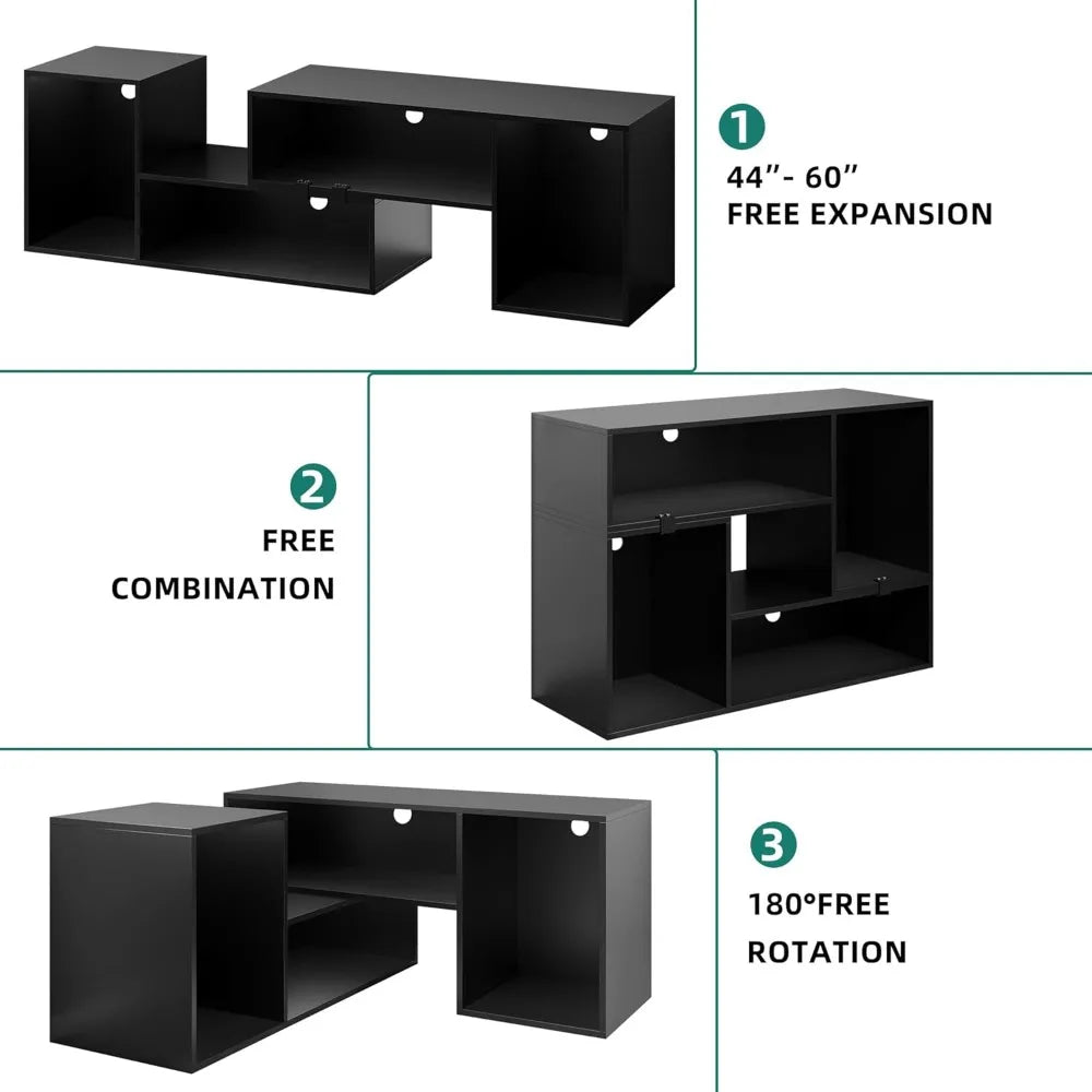 Transformable TV Stand w/String of LED Light, Modern Entertainment Center, Gaming TV