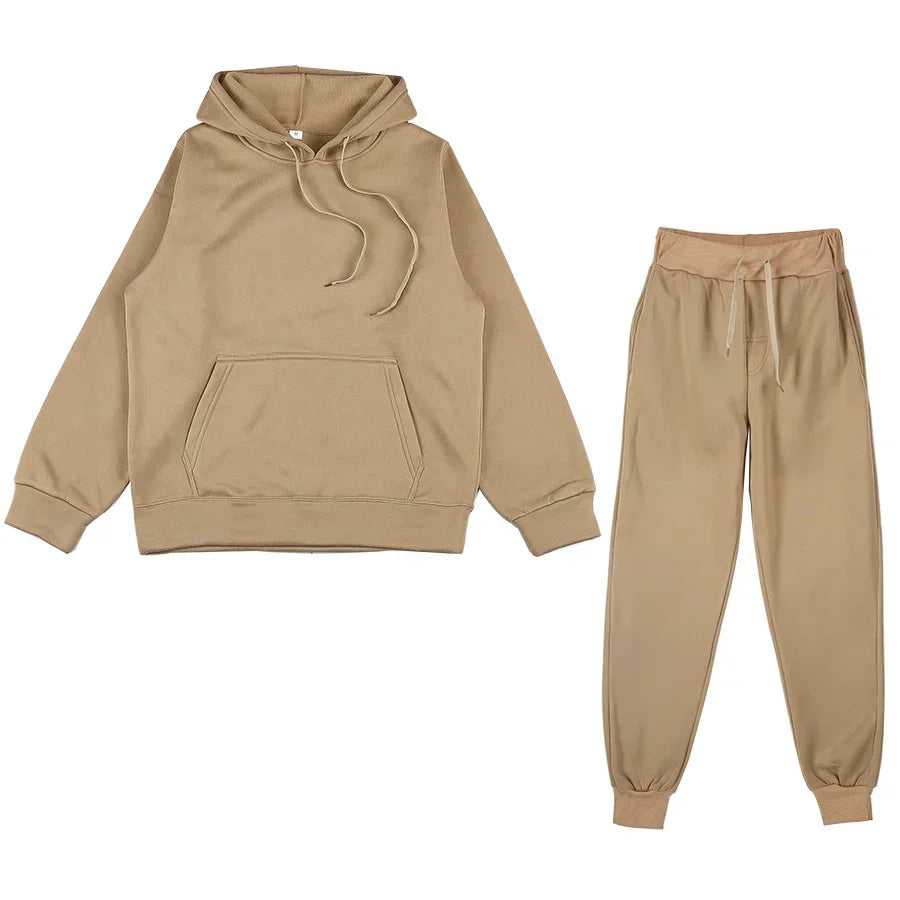 Men/ Women Tracksuit Hoodies/ Casual Solid Color /Thick Pullover and Long Pant 2-piece Set Men/Women Fleece Jogger Sports Suit
