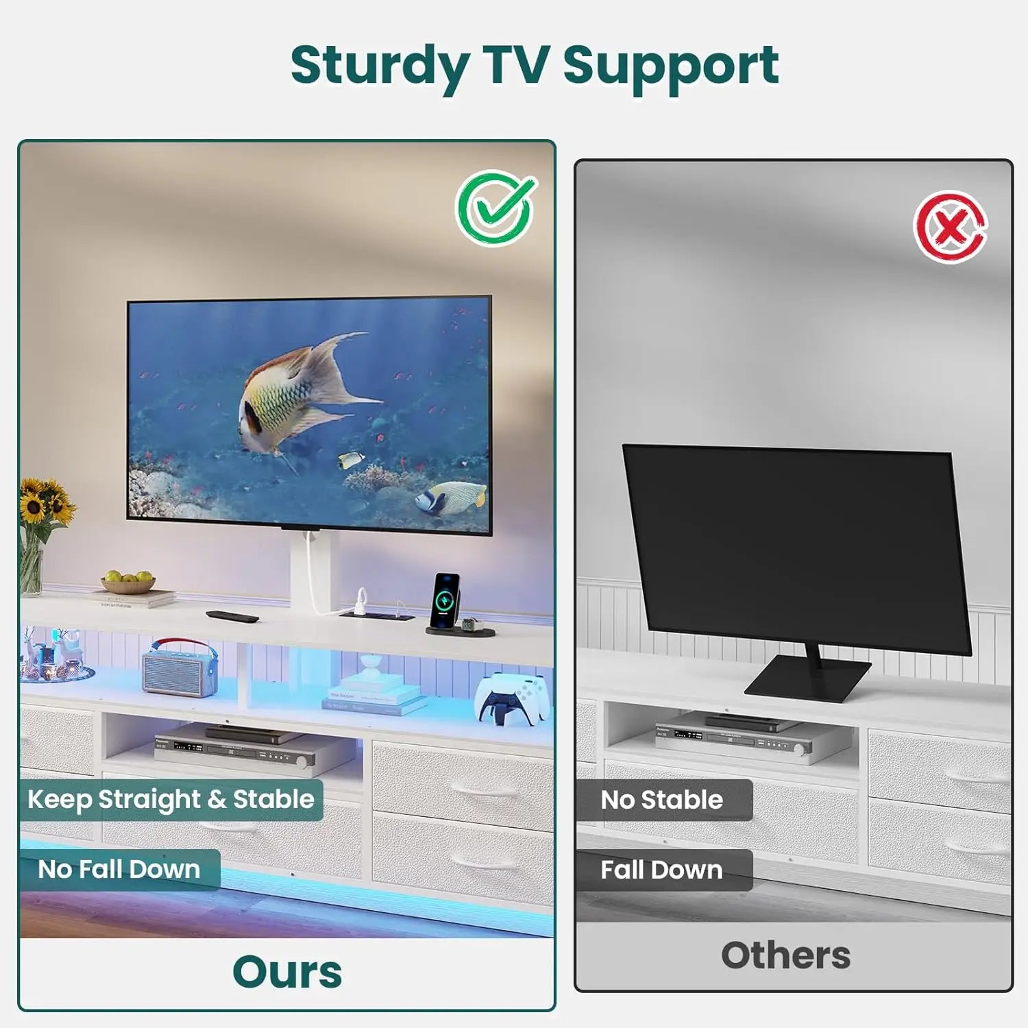 TV Stand with Mount for 45/55/65/70 inch TVs, 51.2" LED TV Stand with Power Outlets & Storage, Entertainment Center with Storage