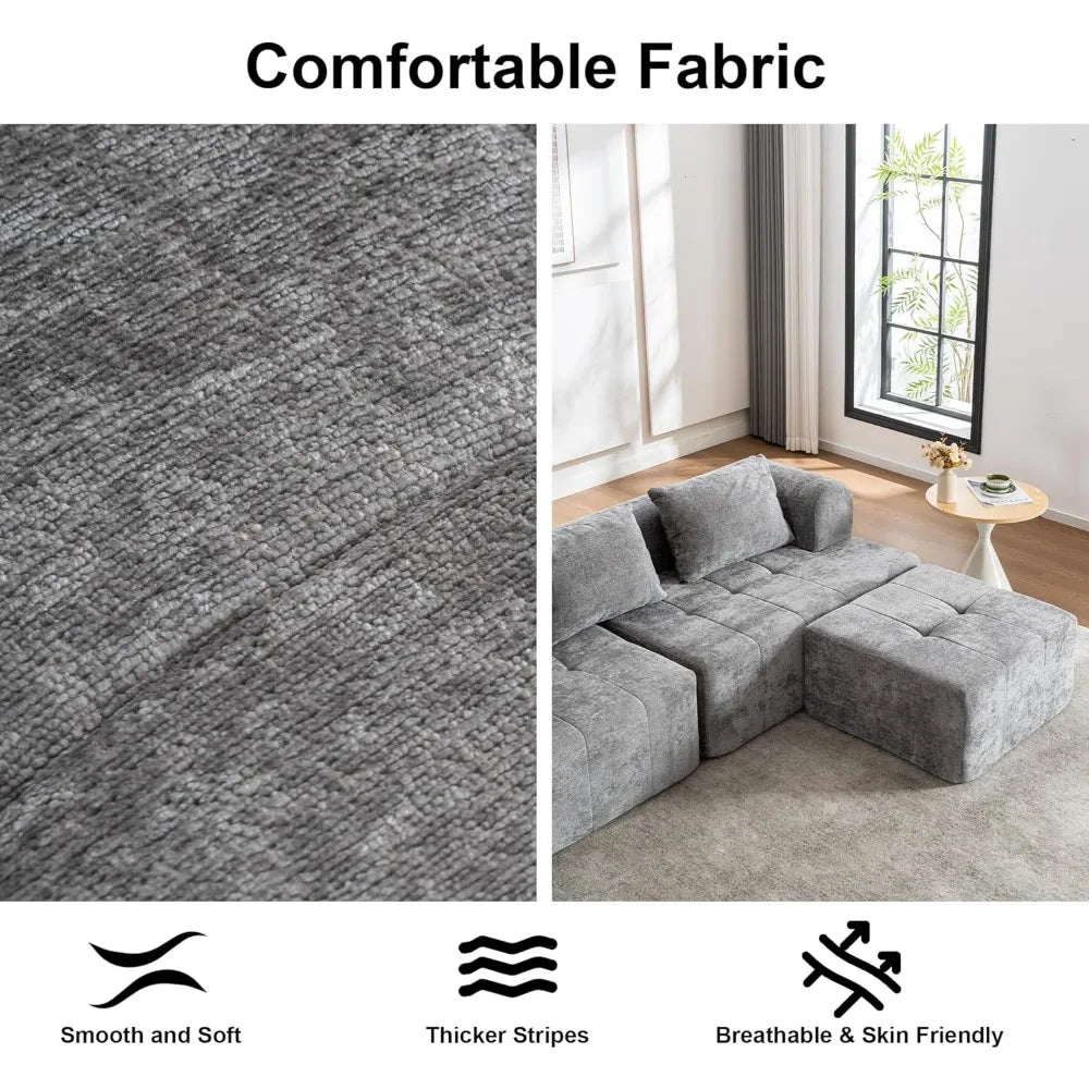 Contemporary Cloud-Inspired Modular Sectional Sofa, L-Shaped Couch with Plush Deep Seating and Ottoman