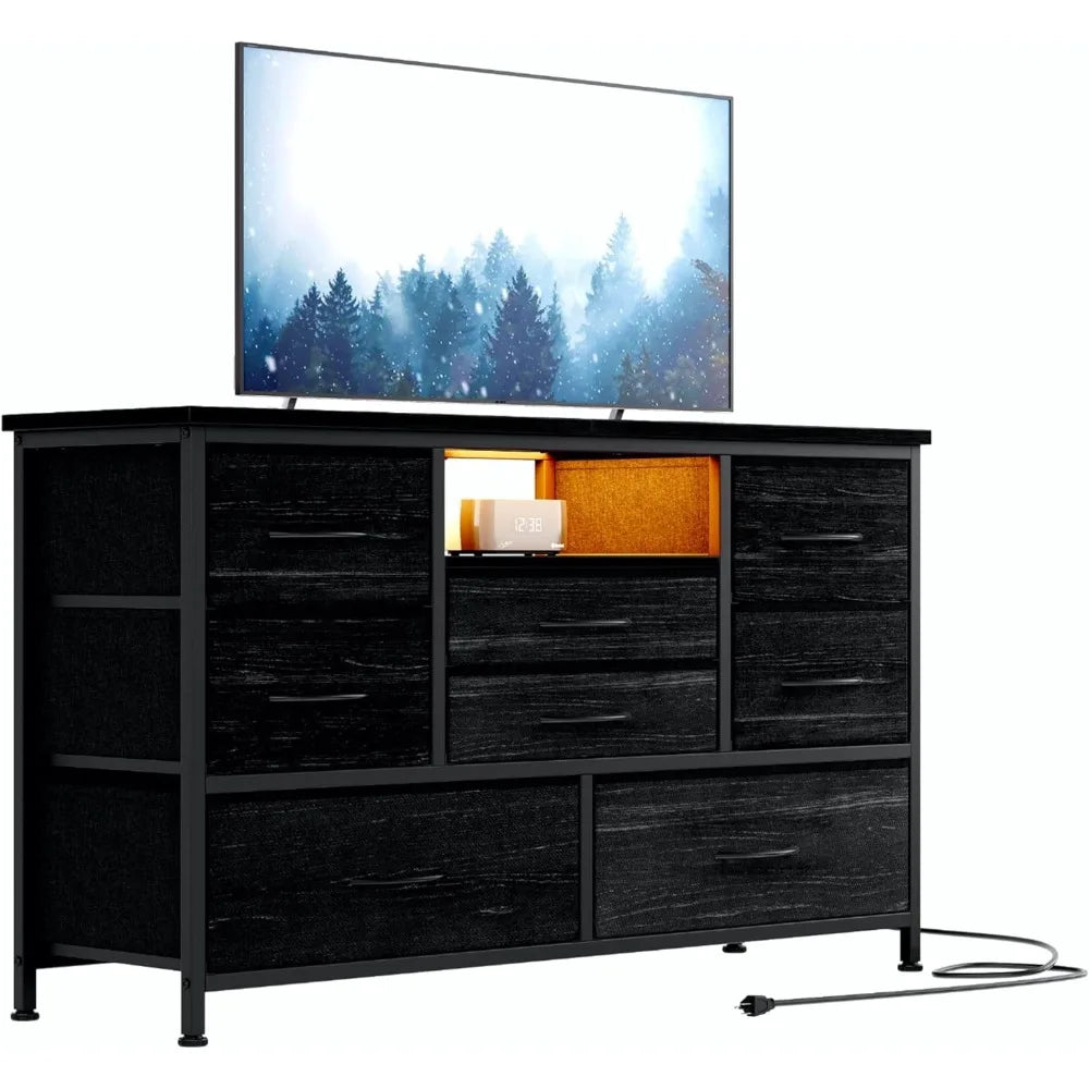 Customizable 8-Drawer LED Dresser/TV Stand With Power Outlet For 55'' TV - Wide Storage Chest For Bedroom, Living Room, Entryway