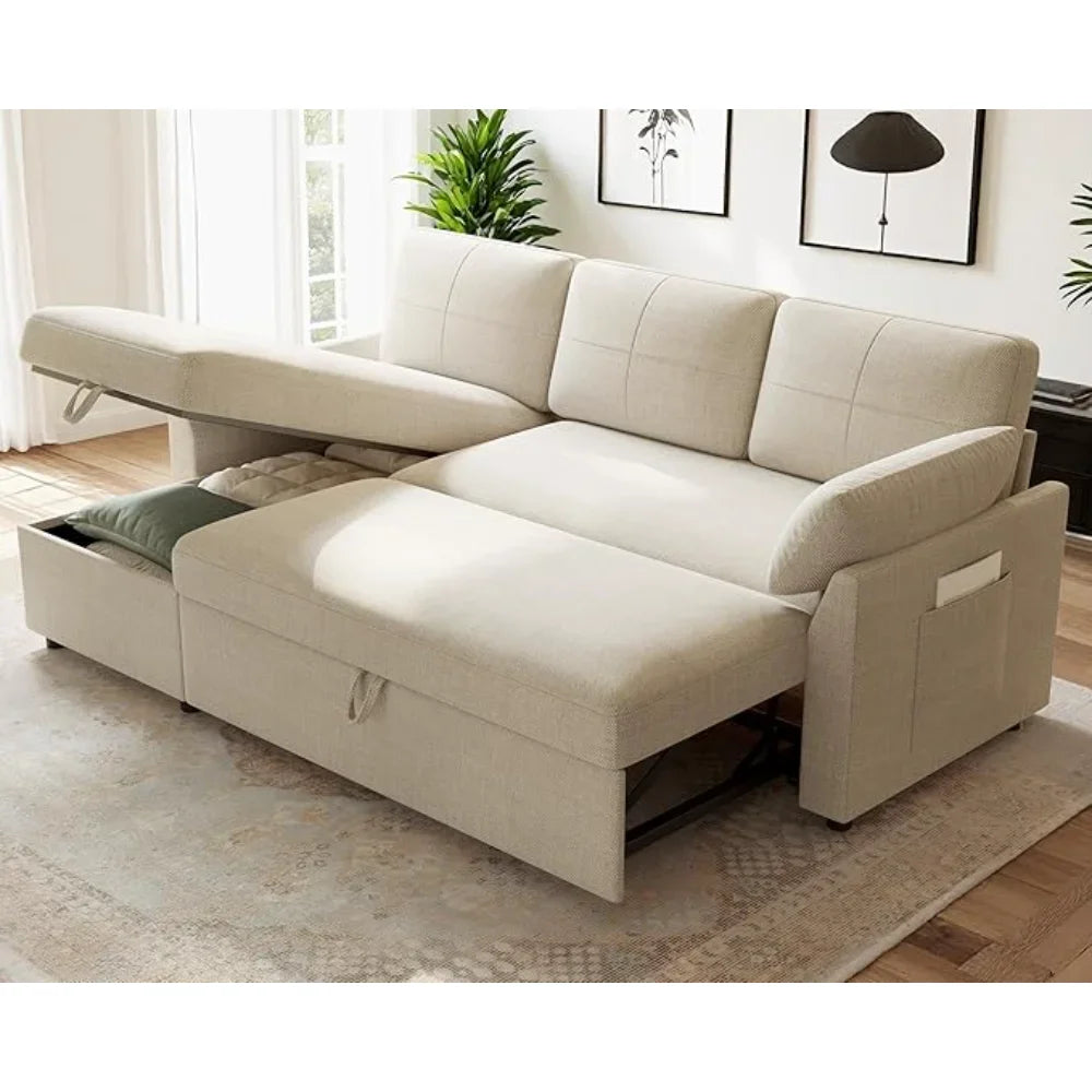 Sleeper Sofa, 2-in-1 Sofa Bed with Storage Chaise, Pull Out Sofa Couch for Living Room, Guest Room