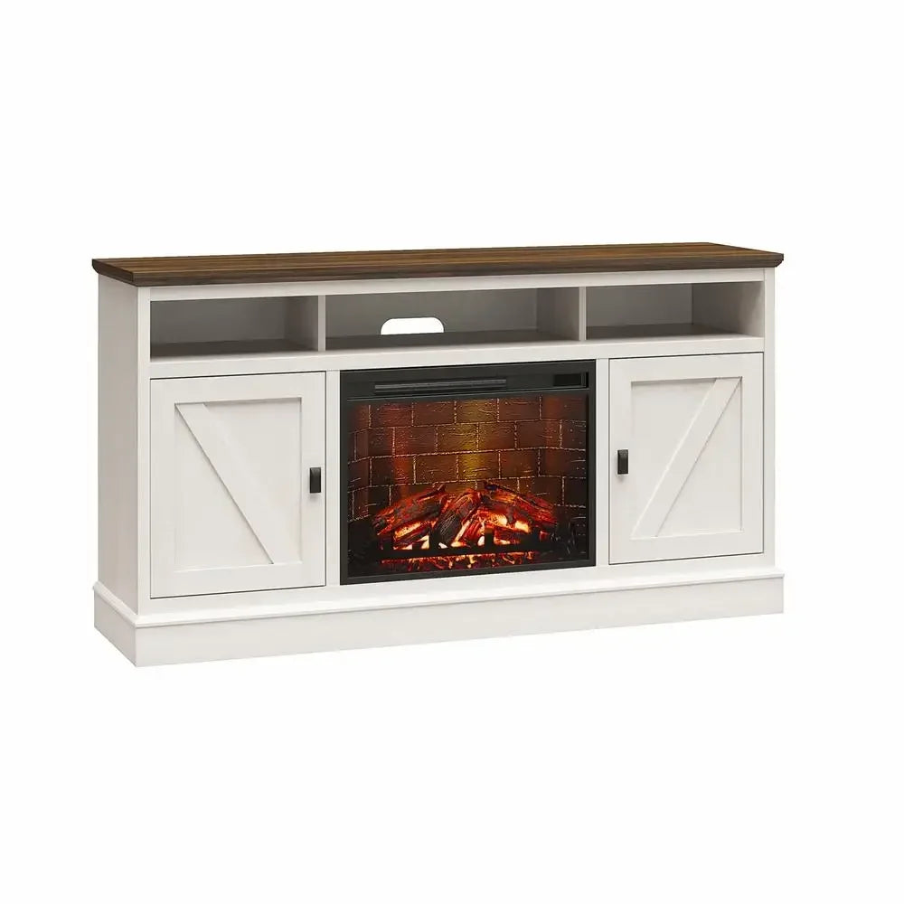 TV Console Fireplace Heater Remote Control Freestanding LED Electric Oak Walnut 65" TVs 400sqft Organizing Gaming