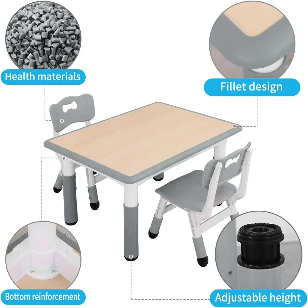 Kids Table and Chairs Set, Height Adjustable Toddler Study Table and Chairs, Arts & Crafts Table, Suitable for Ages 2-10, Child