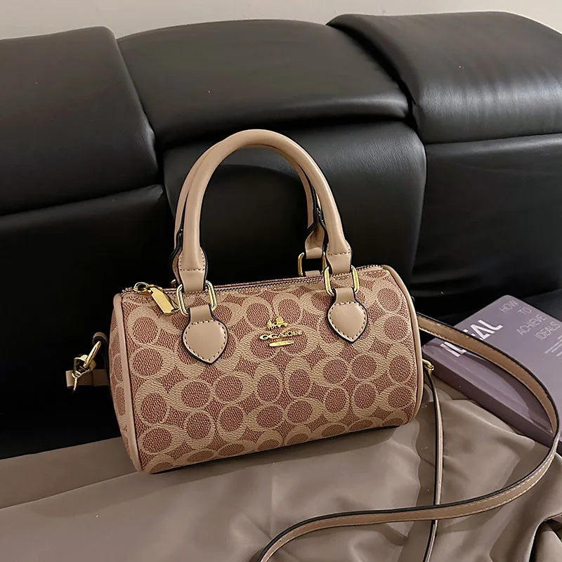 Mini Vintage Boston Bag - Women's Quilted Pillow Shoulder Bag, Retro Monogram Crossbody Purse & Stylish Handheld Bag