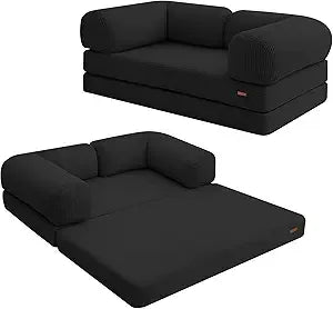 Folding Sofa Bed Queen, 4-in-1 Foldable Floor Couch Convertible Futon Sofa with Armrests Sleeper Mattress Chair/ Bed