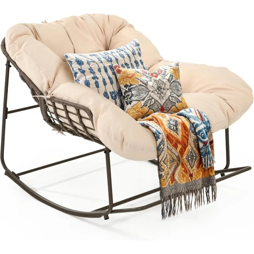 YITAHOME Rocking Papasan Chair, Wide Rocking Chair, Comfy Indoor and Outdoor Lounge Chair with Thick Cushion for Bedroom, Living