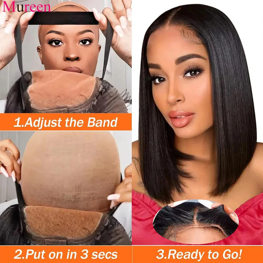250% Density Straight Wear And Go Glueless Bob Wig 100% Human Hair For Women Ready To Go Human Hair Wigs 4x4 Lace Closure Wig