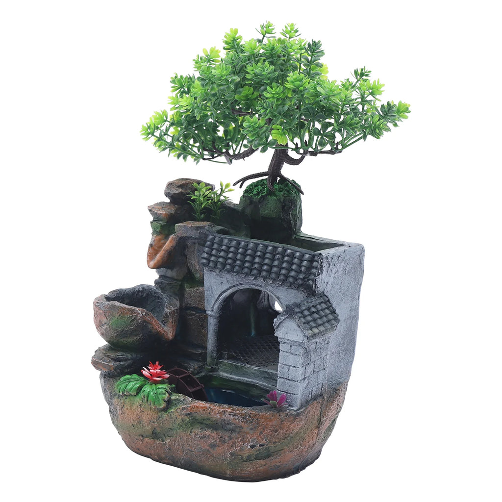 Tabletop Water Fountain with LED Light, Desktop Ornaments Resin Rockery Ornament for Office/ Living Room/ Desk Decor