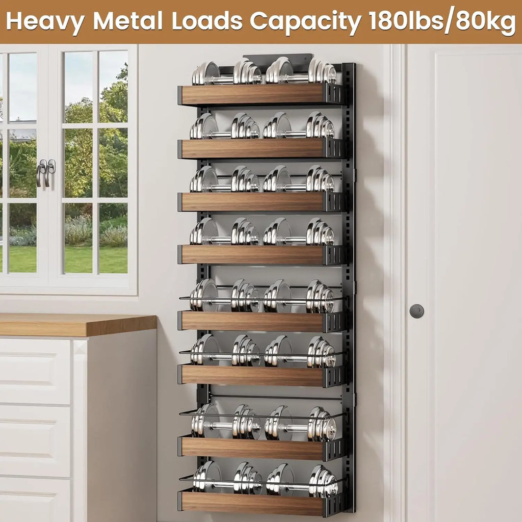 8 Tier Over The Door Pantry Organizer, 2 IN 1 Wall Mount or Hanging Spice Rack, Seasoning Shelves with Adjustable Basket