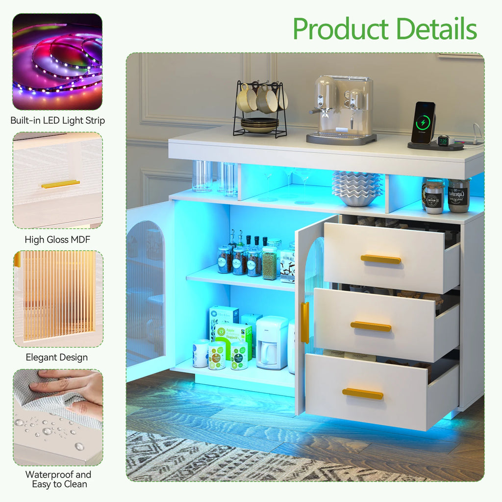 JDPAG 40" LED Buffet Cabinet with Wireless Charging Station, Auto Sensor RGB 20-Color Dimmable Sideboard