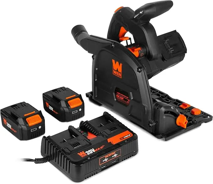 6.5-Inch Cordless Track Saw with Brushless Motor, Variable Speed, Dual 20V Max 4.0 Ah Batteries, and Charger (20691)