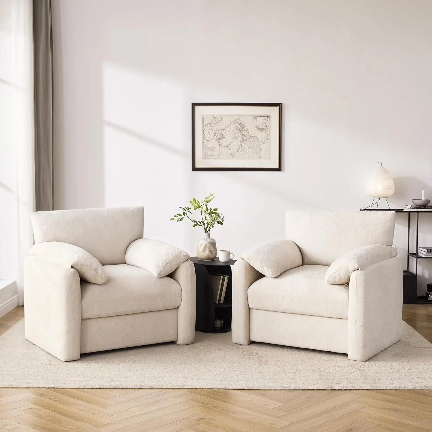 38.6in Chenille Oversized Armchair Mid-Century Upholstered Lounge Reading Chair Living Room Bedroom Beige Customized