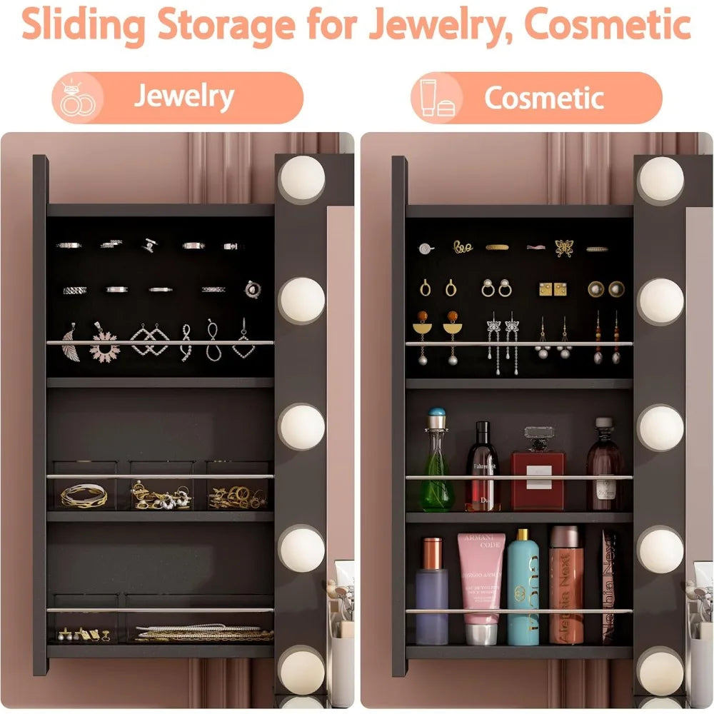 Lighted Makeup Vanity Desk with 14 LED Lights, 3 Modes, and Sliding 11-Drawer Storage