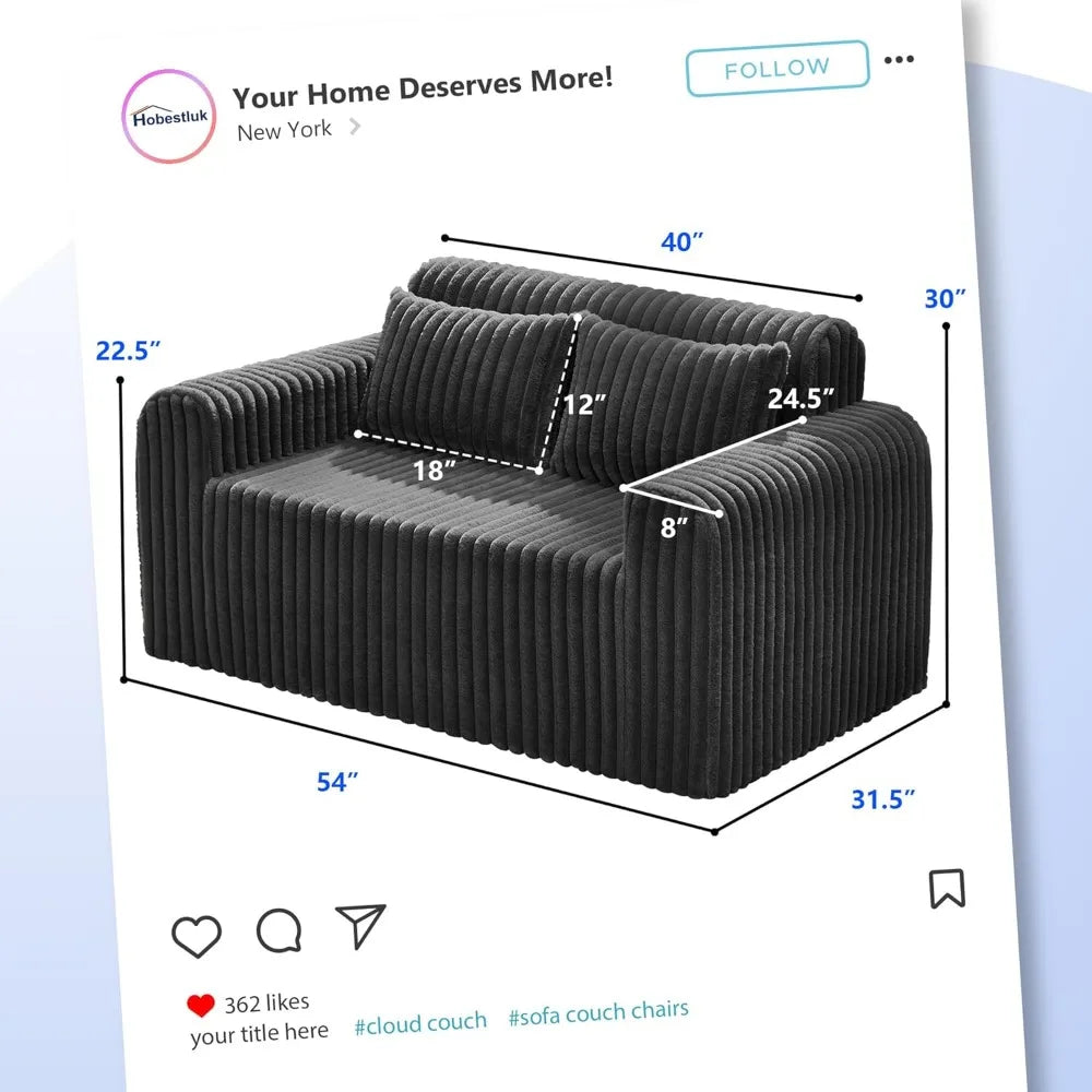 Compact 1- 2 Seater Foam Loveseat Sofa with Removable Cover and Pillows
