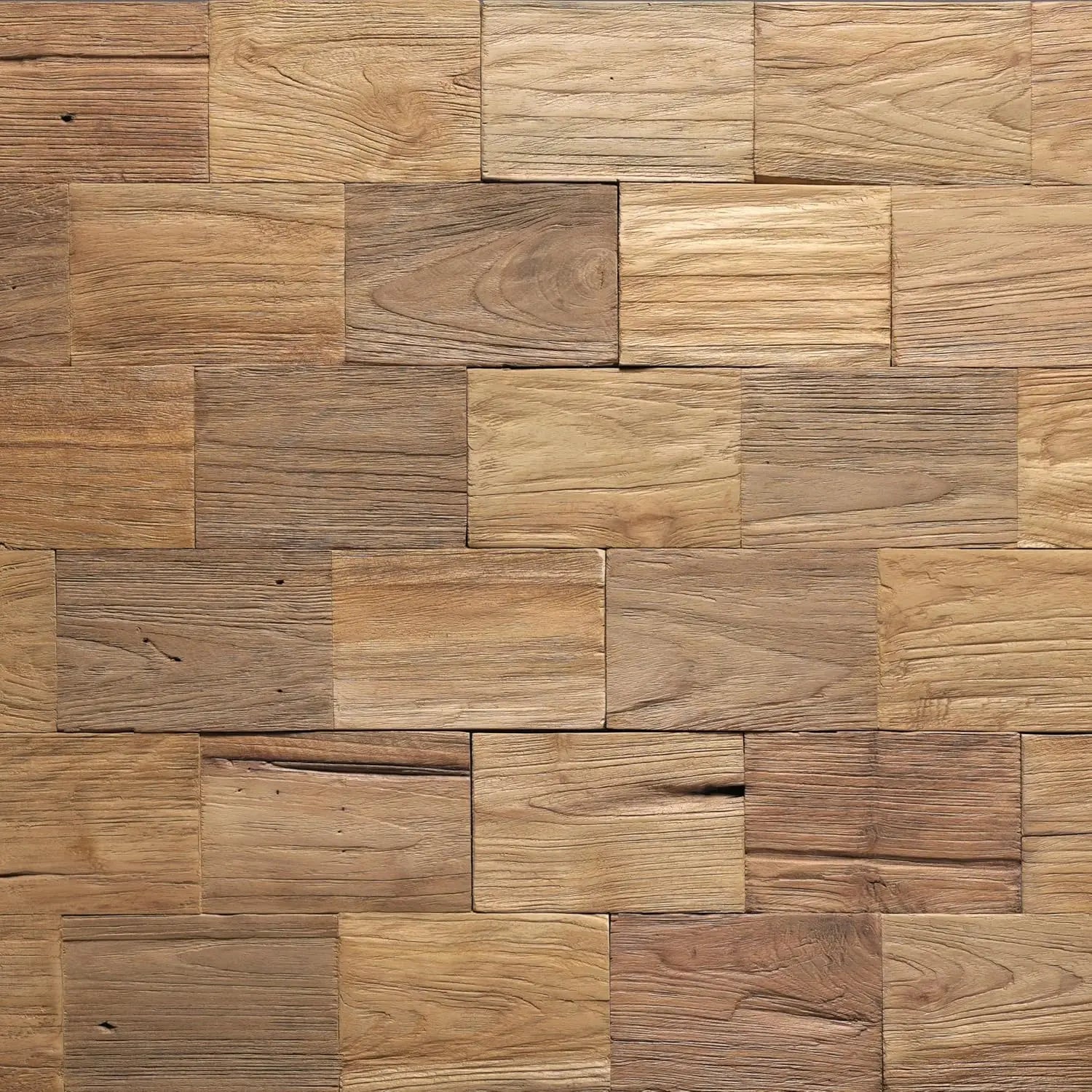NEW UltraWood Firenze Reclaimed Teak Wood 3D Wall Panels - Home Decor Wallpaper Alterantive for Living Room, Bedroom