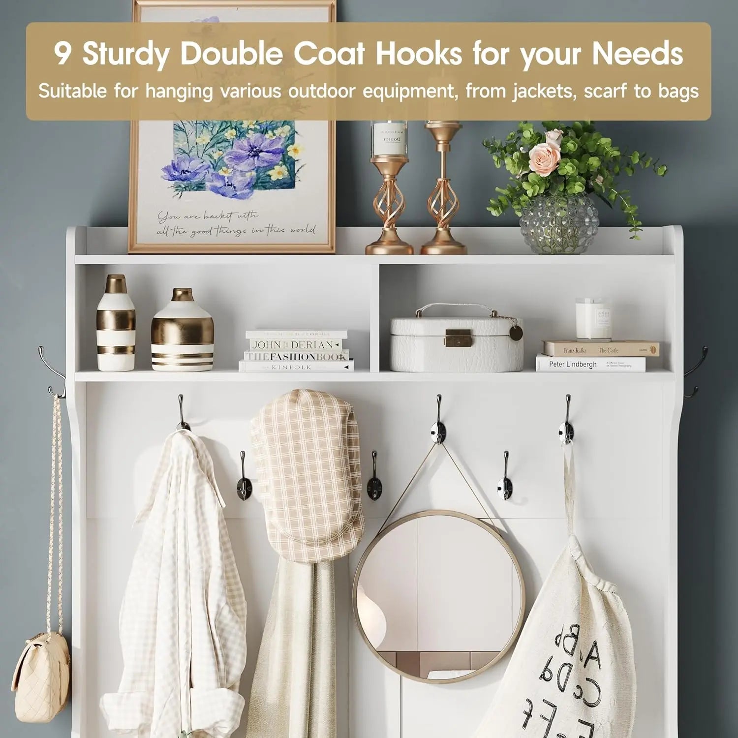 4-in-1 Entryway/Hallway Tree with Shoe Storage, 77" Coat Rack with 18 Shoes Cubbies & 9 Coat Hooks