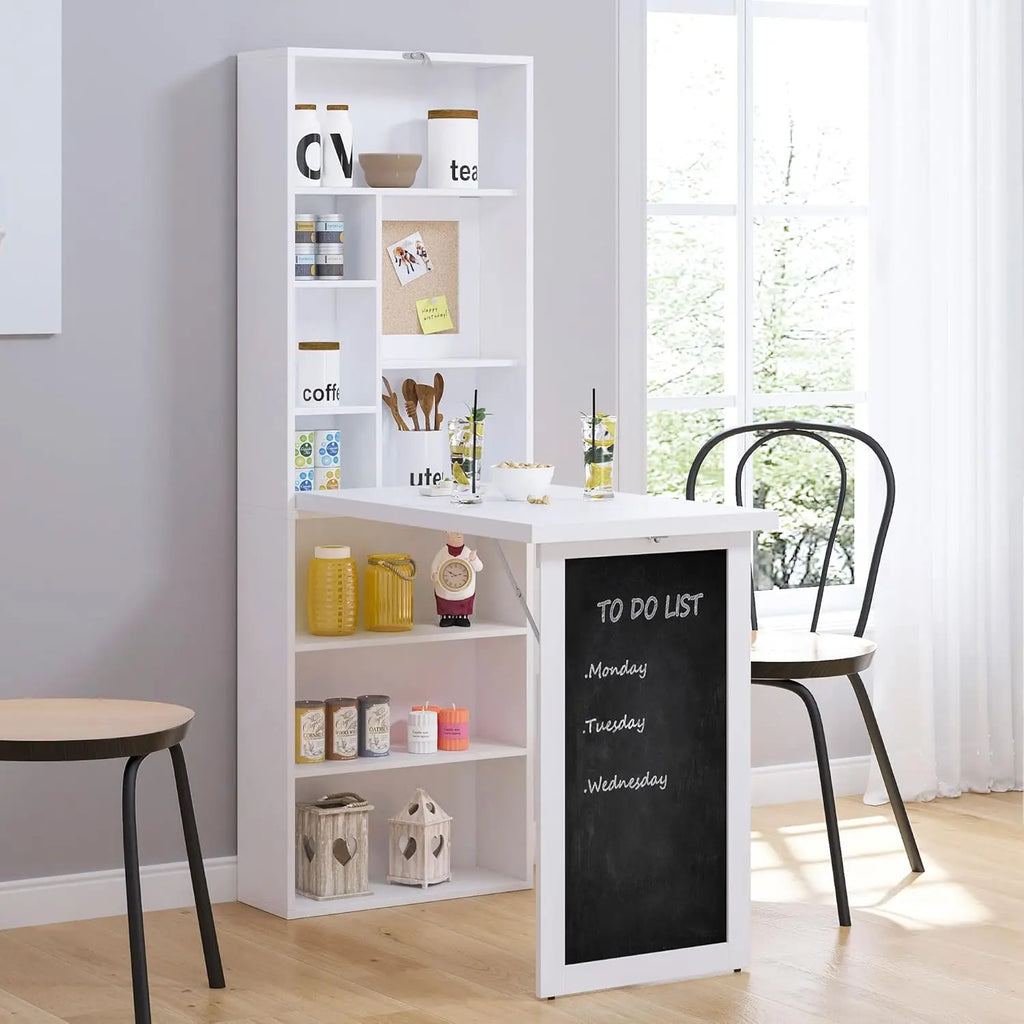 Fold-Out Convertible Writing Table,Wall Mount Desk Cabinet with Blackboard and Side Shelf Multi-Function Home Office Workstation