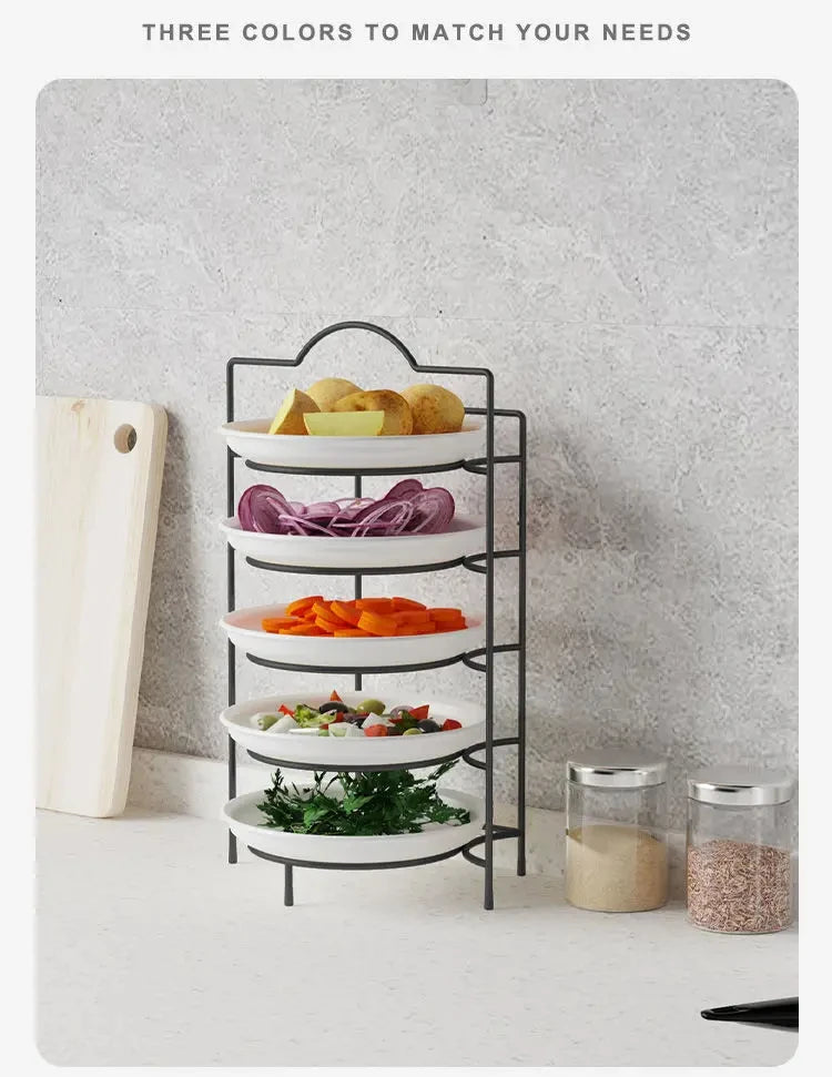 Kitchen Storage Shelf Multilayer Metal Shelves Wall-Mounted Dish Storage Rack Kitchen Table Top Organizer Preparation Dish Rack