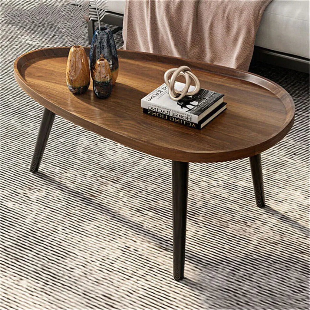 Irregular Living Room Coffee Table Set Small Drop-Shaped Solid Wooden Sofa Side/ End Table 2-in1 with Triangle Legs
