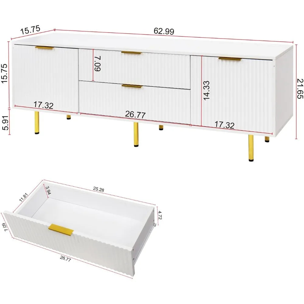 TV Stand for 70+ Inch TV, Modern Media Console, White TV Stand for Bedroom, Entertainment Center with Drawers, Soft-Close Doors