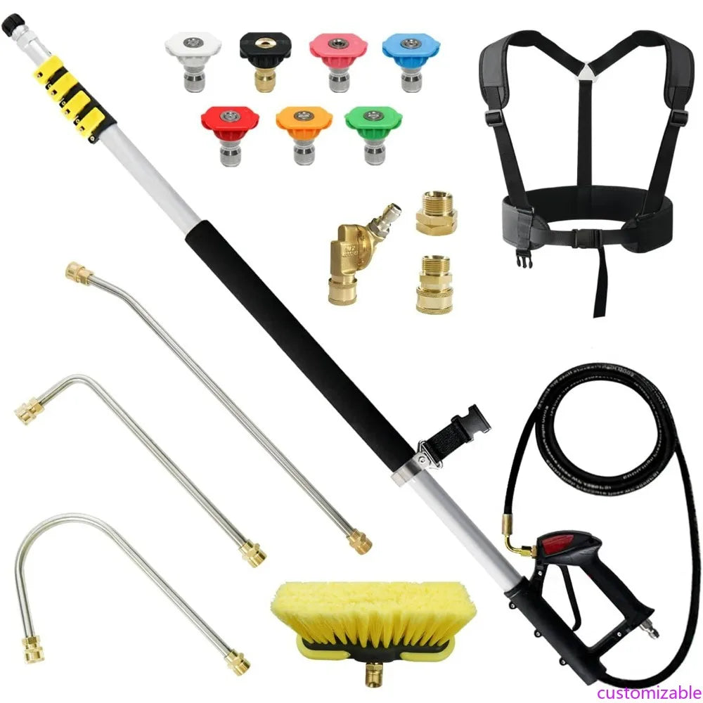 Aluminum Telescoping Pressure Washer Wand 24 Feet with 2 Extension Wands, Gutter Cleaner, and 7 Nozzles